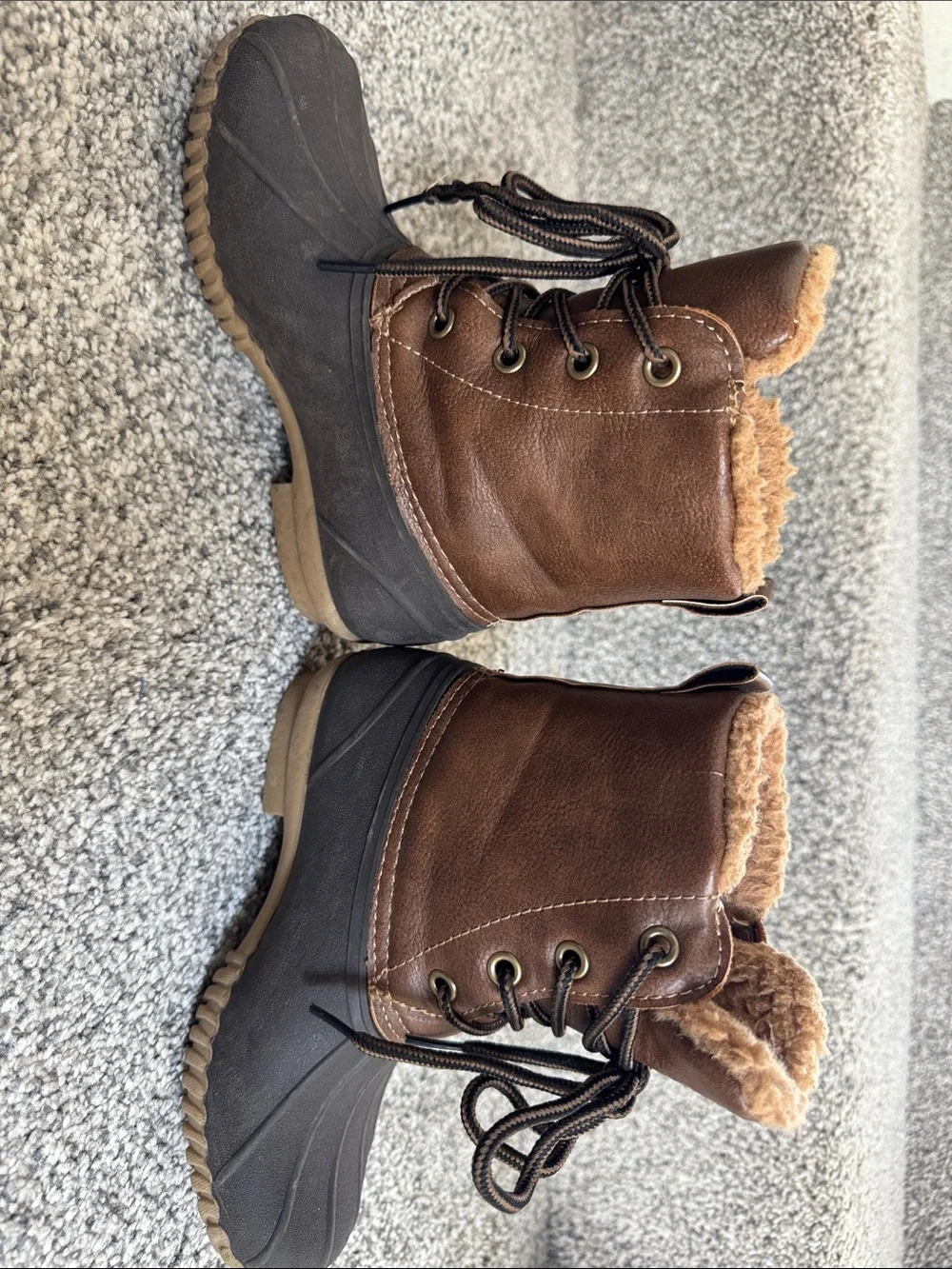 fabkids Brown & Dark Brown Kids Waterproof Winter Boots with Faux Fur